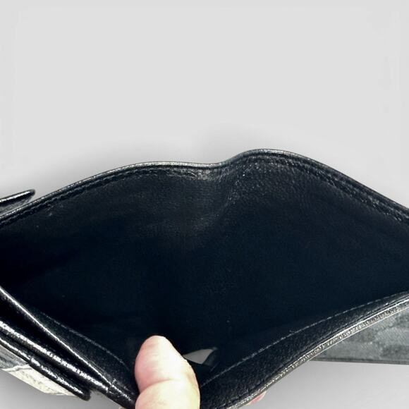 Gucci Vintage Y2K Black GG Canvas Wallet Double Bifold Coin Snap Gold Logo COA - Picture 13 of 15